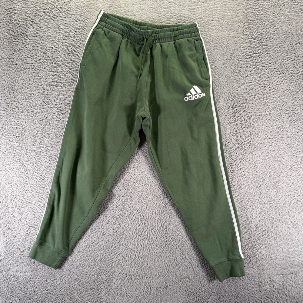 Adidas Sweatpants Mens L Green Tapered Jogger Fleece Lined Performance 3-Stripes